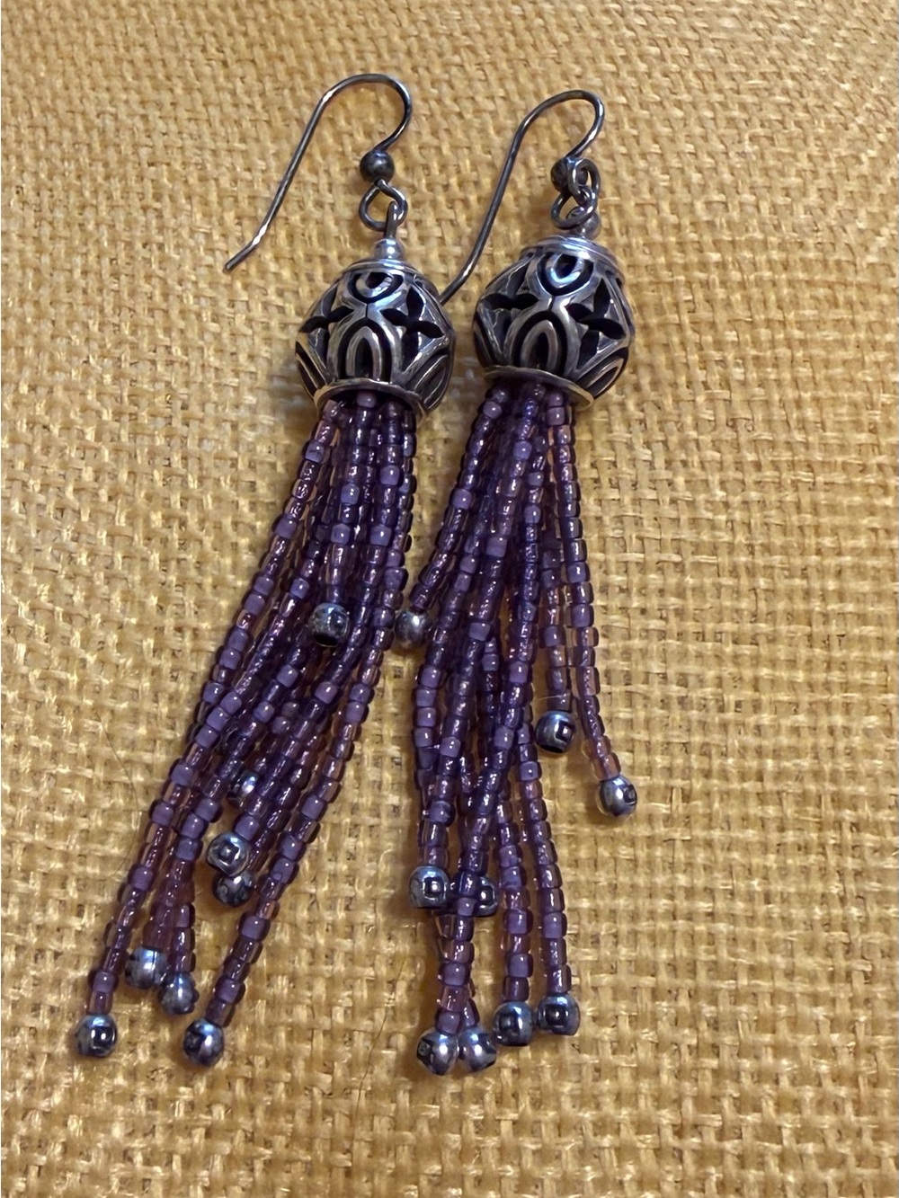 Brighton Silver-Tone Purple Beaded Tassel Earrings
